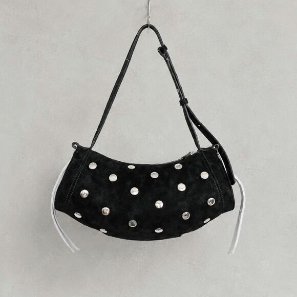 Zara Handbags - Zara Leather Suede Silver Tone Studded Shoulder Bag 6293/410/800 Womens M